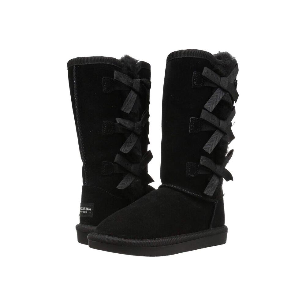 NIB Koolaburra Ugg‎ Victoria Tall Bow Girls Suede Shearling Boots Black